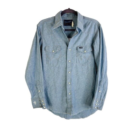 Wrangler Other - Vintage 80s Wrangler Chambray Denim Pearl Snap Button Shirt Western